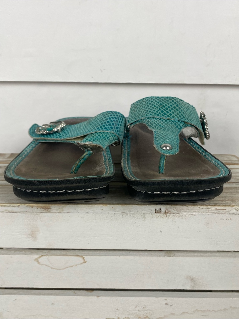 Alegria Carina sandals in a turquoise snakeskin-print leather 38 (8-8.5) - Picture 5 of 11